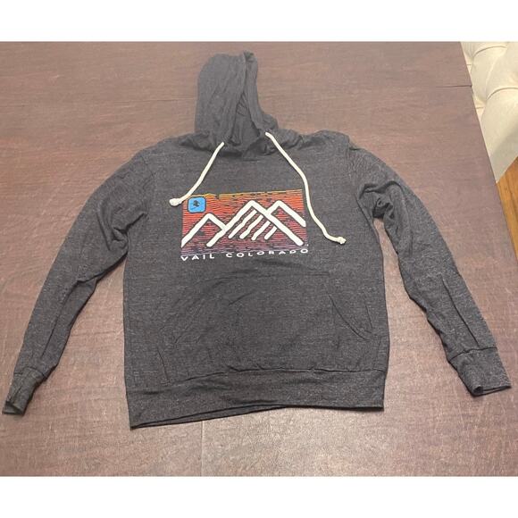 Vail Colorado Hoodie Unisex Small Gray Long Sleeve Pocketed Drawstring Pullover - Picture 2 of 6
